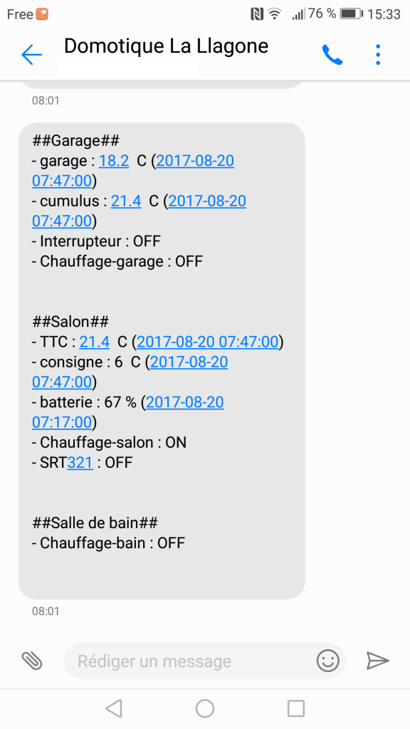 Exemple SMS domotique
